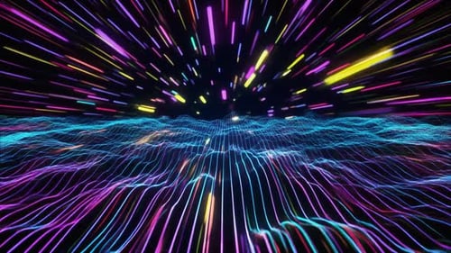 Paysage au néon futuriste rétro avec des traînées Hyper Speed