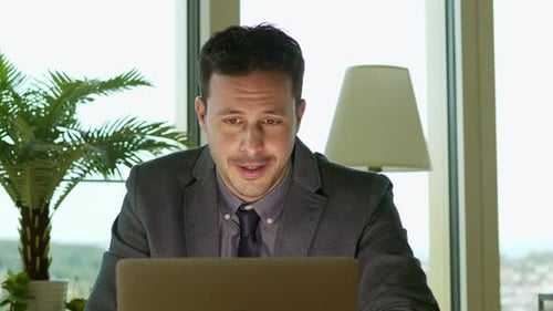 Businessman Working on Computer Desk Office Work Space