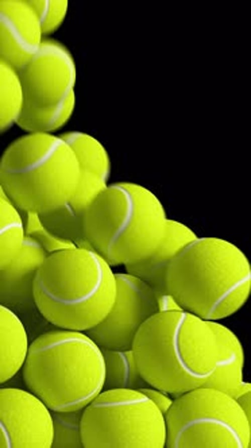 Tennis Balls Vertical Drop and Collapse Transition Animation with Alpha Channel. 3D rendering