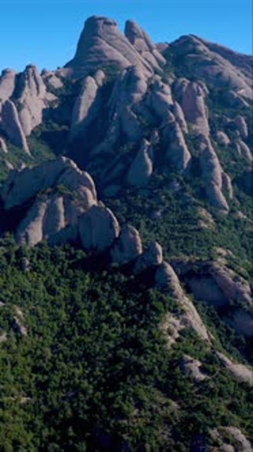 Aerial of Montserrat Mountains in Catalonia Spain in Vertical