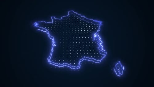 3D Moving Neon Blue France Map Borders Outline Loop Background