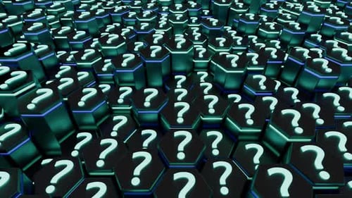 Abstract Field of Rising Hexagons with Question Marks