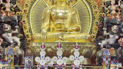 Giant Buddha Statue Inside Monastery Showing Serene Expression