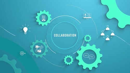 Corporate Collaboration Animated Infographic with Gears and Icons