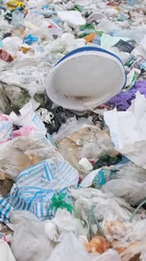 The Beach is Littered with Empty Dirty Plastic Bottles and Various Chemical Wastes Vertical Video