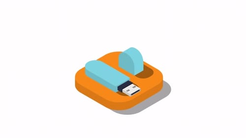 Isometric Animated USB Flash Drive Icon with Extending Connector