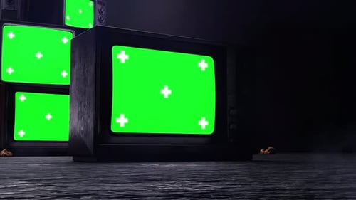 Retro Stacked Televisions with Green Screen Mockup