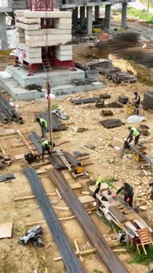 Vertical Video Aerial View Construction Site Work on Site