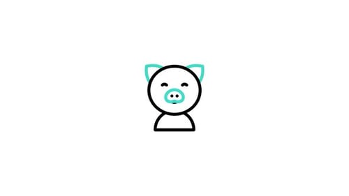 Minimalist Animated Pig Icon with Line Art Reveal