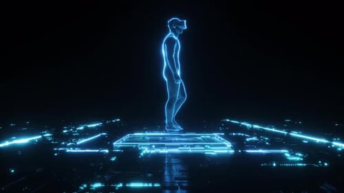 Neon Glowing Hud Male Character Digital Background Loop