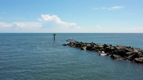 Aerial Fly Over of Fishing Boat Off The Coast of Jupiter Island Florida