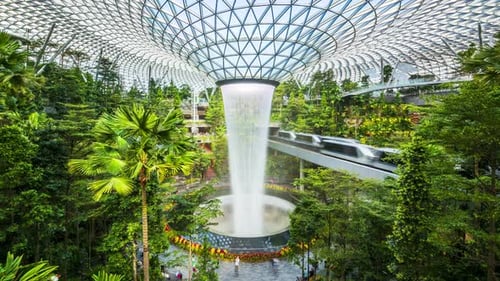 Waterfall at Shopping mall Jewel in Changi Airport,Singapore.