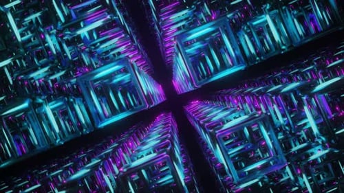Cyan And Pink Empty Cubic Dimension Background Vj Loop In HD