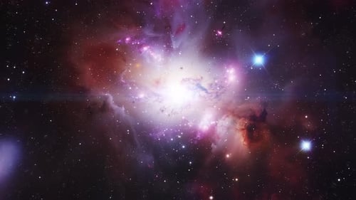 Fantasy Space Background with a Nebula in Purple Tones and a Star in the Center