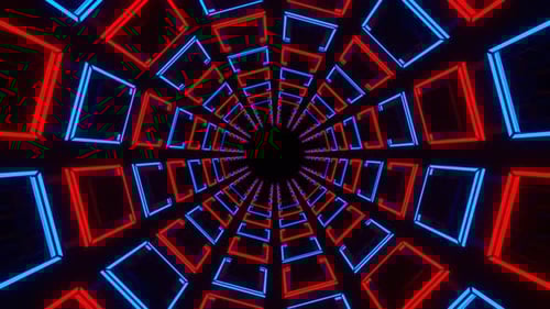 Red And Blue Neon Squares In Glossy Tunnel Background Vj Loop In 4K