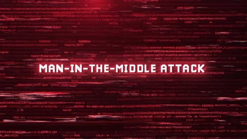 Warnung vor einem Man-in-the-Middle-Angriff vor einem Cybersicherheitsfehler mit grüner Computercode-Animation