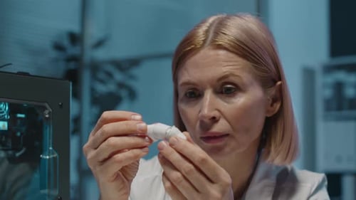 Un créateur examine un nouveau prototype de prothèse pointant du doigt