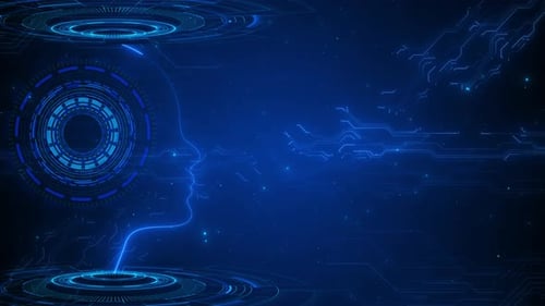 Futuristische Evolution, von der Biologie zur künstlichen Intelligenz, zukünftige KI-Technologie, maschinelles Lernen, Gesichtsausriss