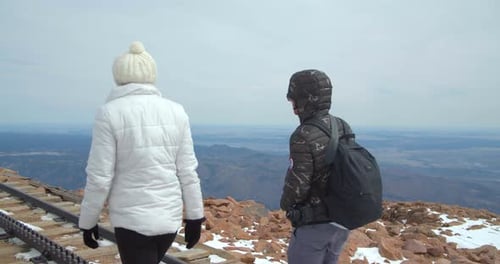 Hiking Train Tracks Above Rocky Mountains, Cinematic Hiking