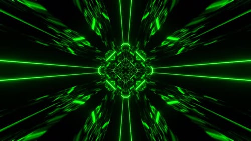 Animación gráfica futurista en movimiento de un túnel de neón verde.