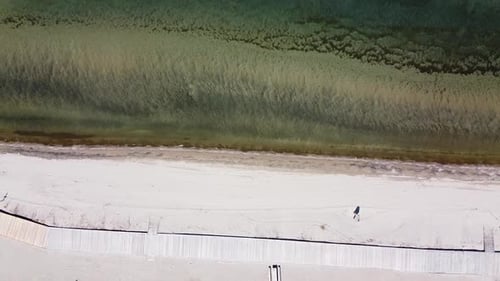 Top-down aerial view of Wasaga beach on summer day.
