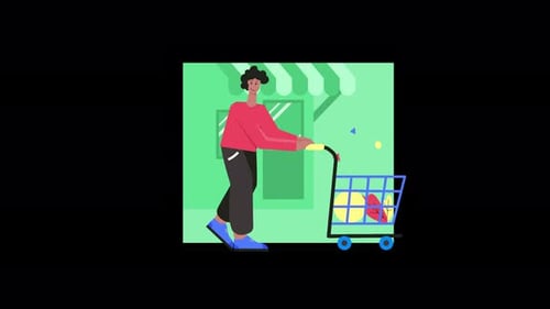 Person shopping with cart outside a store