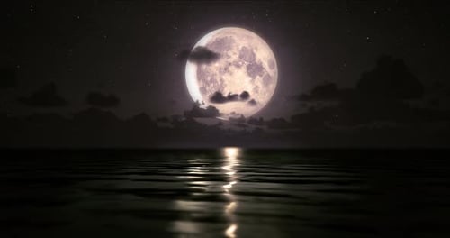 Full Moon Over Water Night Sky Loop Background