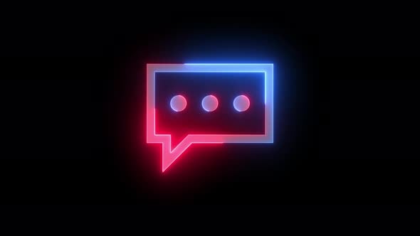 Neon Text Message Icon Blue Red Color Glowing Animation Black ...