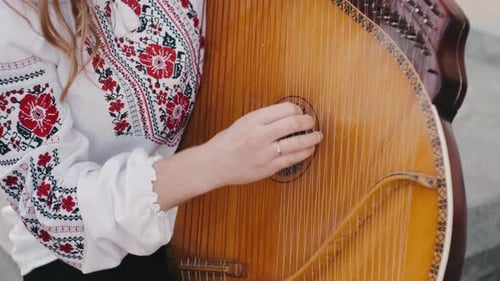 Woman Playing a Traditional Stringed Instrument