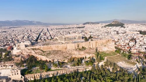 Flying around the Acropolis of Athens, Greece