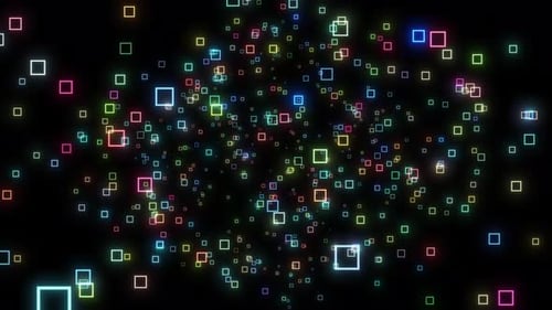 Fondo digital de alta tecnología con forma de caja de escudero brillante. Cámara que vuela a través de la alta tecnología digital