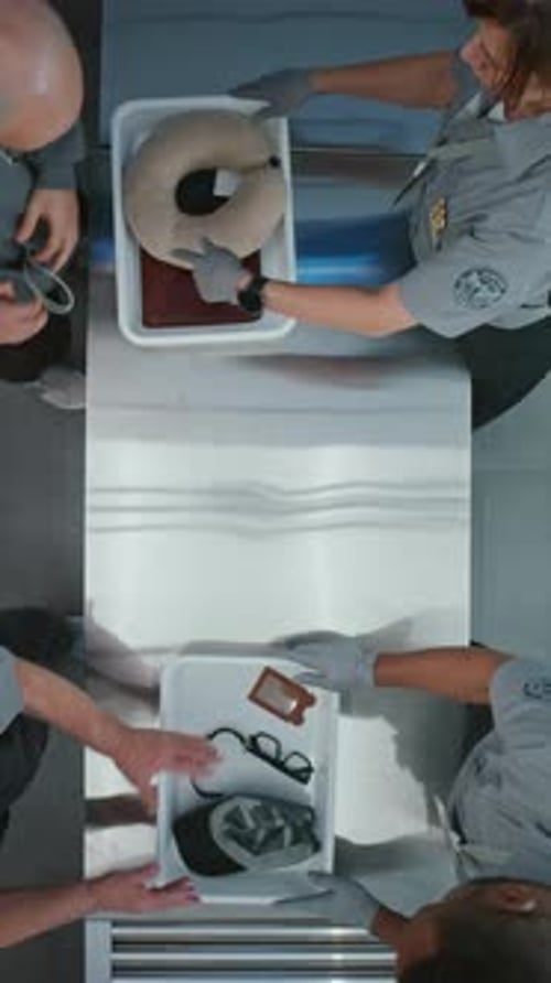 Overhead View of Airport Security Inspection Process
