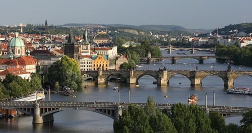 Famous Charles bridge in the sunset light, Charles bridge is one of the iconic landmarks in Prague.
