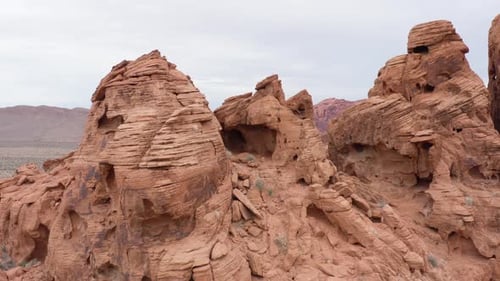 Aerial footage of Red Sandstone rock formations in Nevada, USA