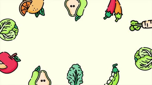 Colorful Flat Design Fruits and Vegetables Border Animation