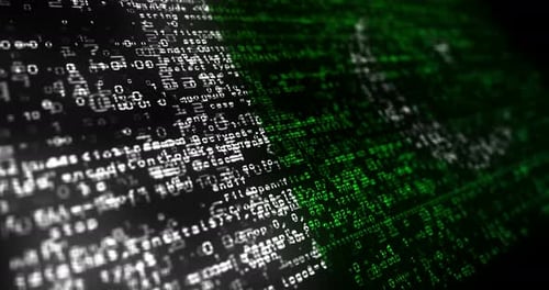 Animated Cyber Attack Text with Digital Code Background