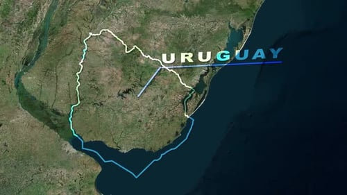 Global Map Zoom to Uruguay Border Line Reveal