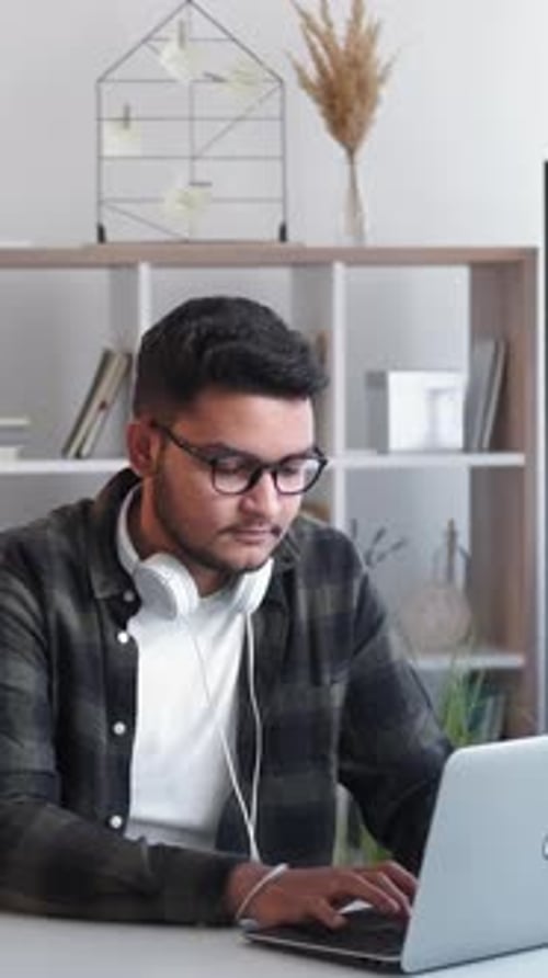 Vertical Remote Freelancer Home Office Man Laptop