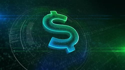 Glowing Dollar Sign in Digital Corporate Environment