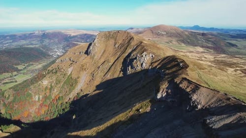 Stunning Drone Aerial of Auvergne's Majestic Volcano Landscape