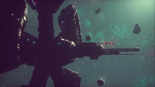 Futuristic Space Station Journey in Asteroid Field