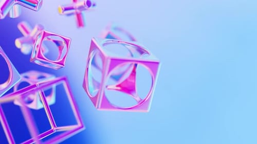 Abstract 3d Metallic Holographic Iridescent Geometric Shapes Rotating Animation Loop Modern