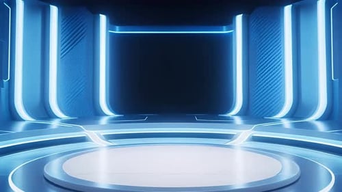Dynamic Futuristic Virtual Stage with Pulsating Neon Lights Background