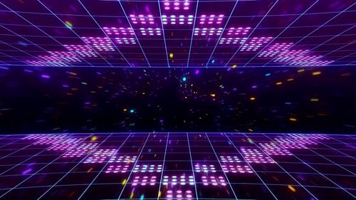 Retro Futuristic Neon Grid Tunnel Loop Background