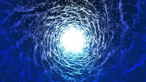 Digital Binary Data Tunnel. Abstract Movement Of Connected Dots And Lines