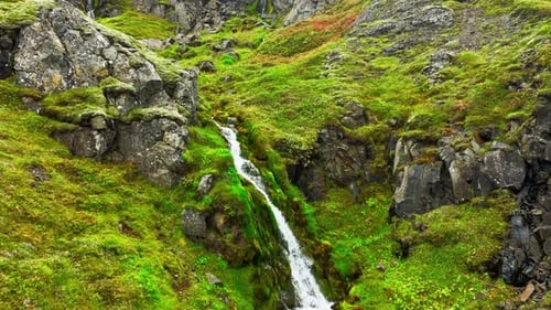 Spectacular Green Mountains With River And Waterfalls At Spring Season In Iceland