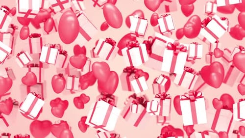 Animated Falling Pink Hearts and Gift Boxes Background