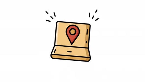 Animated Filled Icon of Laptop with Location Pin for Online Delivery Tracking