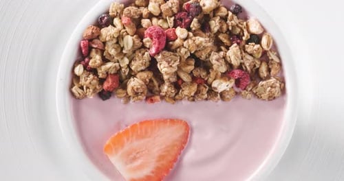 Yogurt, Strawberry and Granola in Bowl