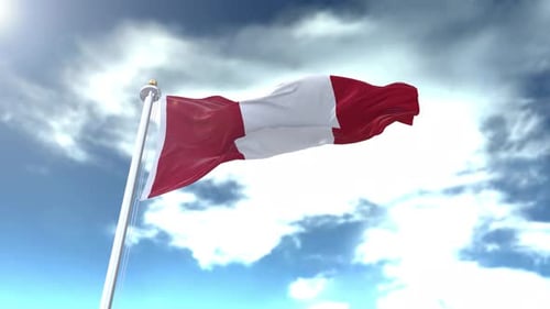 Realistic Peru Flag Waving Against Blue Sky